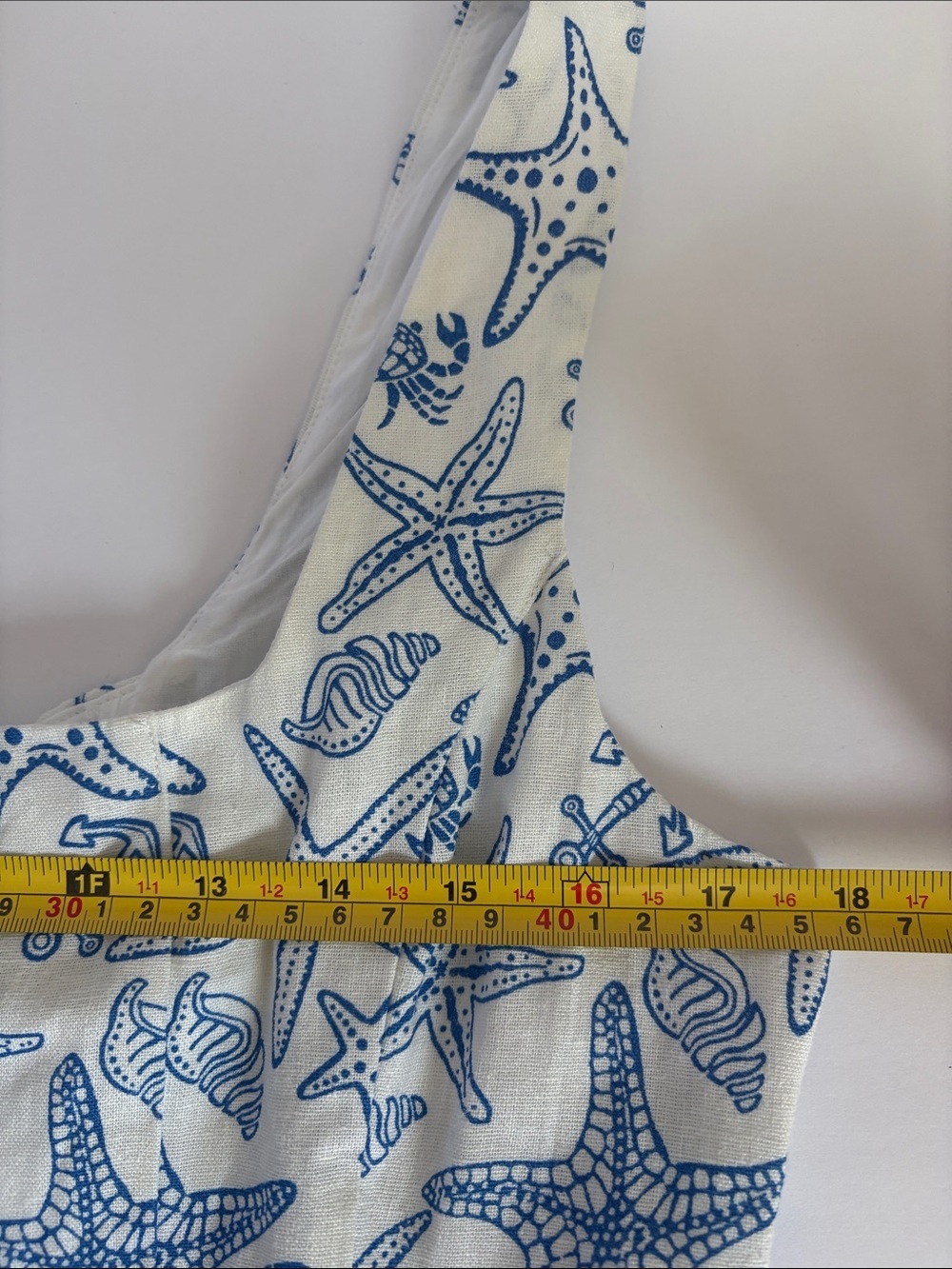 Avec Les Filles linen blend fit and flare mini dress coastal starfish blue white - Picture 15 of 16